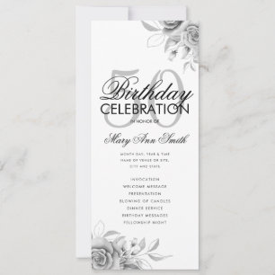 Floral 50th Birthday Program Silver w/ Menu