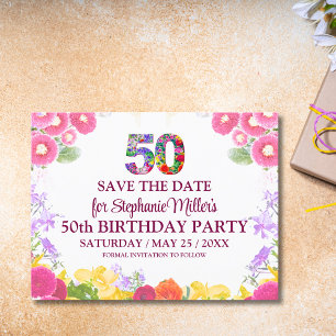 Floral 50th birthday save the date 50 elegant Postcard