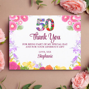 Floral 50th birthday thank you card 50 flower chic