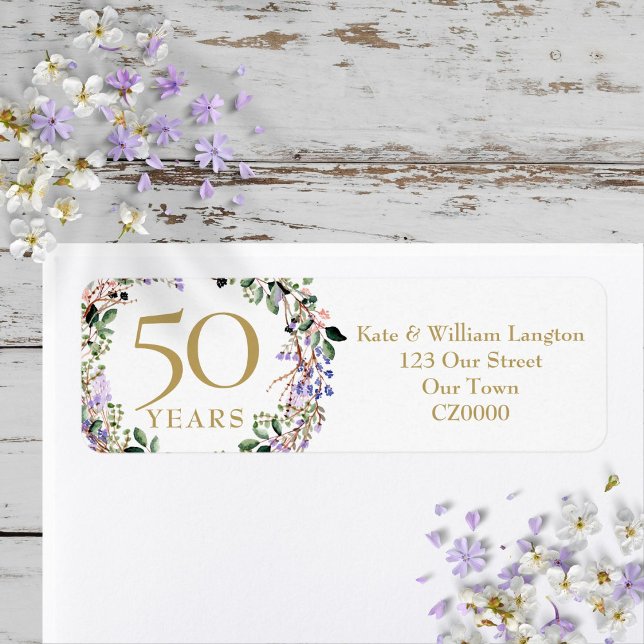Floral 50th Wedding Anniversary Return Address Label (Floral 50th Wedding Anniversary Return Address Label)