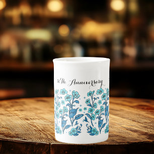 Floral 50th Wedding Anniversary Teal Personalize Bone China Mug