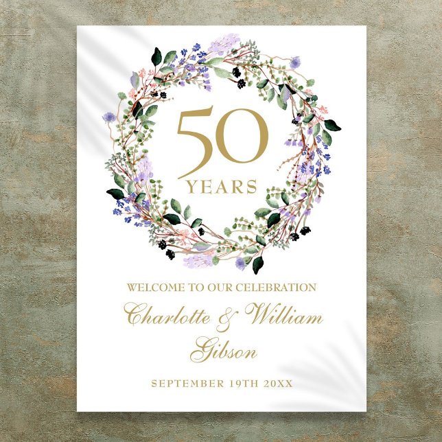 Floral 50th Wedding Anniversary Welcome Sign (Floral 50th Wedding Anniversary Welcome Sign)