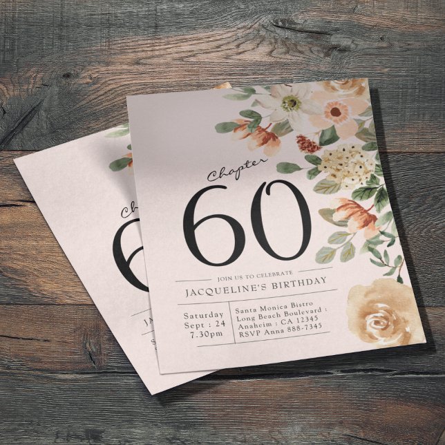 Floral 60th Birthday Budget Invitation Flyer (Budget floral 60th birthday invitations. Unique and personalized with your details.)