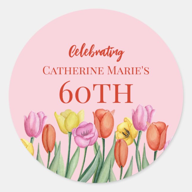 Floral 60th Birthday  Classic Round Sticker (Front)