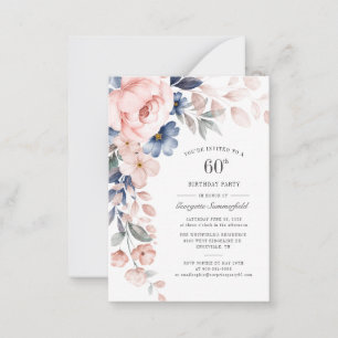 Floral 60th Birthday Dusty Blue Watercolor Card