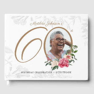 Floral 60th Birthday Elegant Calligraphy Custom Guest Book