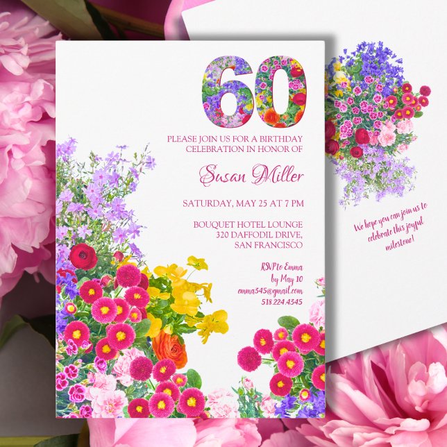 Floral 60th Birthday – Garden Celebration Design Invitation (Creator Uploaded)