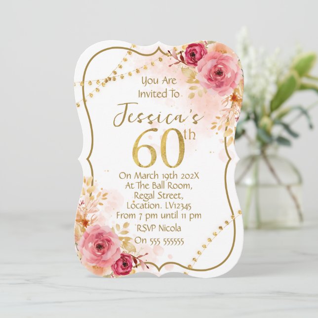 Floral 60th Birthday Invitation (Standing Front)