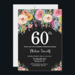 Floral 60th Birthday Invitation<br><div class="desc">Floral 60th Birthday Invitation for Women. Watercolor Floral Flower. Black Chalkboard Background. Pink,  Yellow,  Orange,  Purple Flower. Adult Birthday. For further customisation,  please click the "Customise it" button and use our design tool to modify this template.</div>