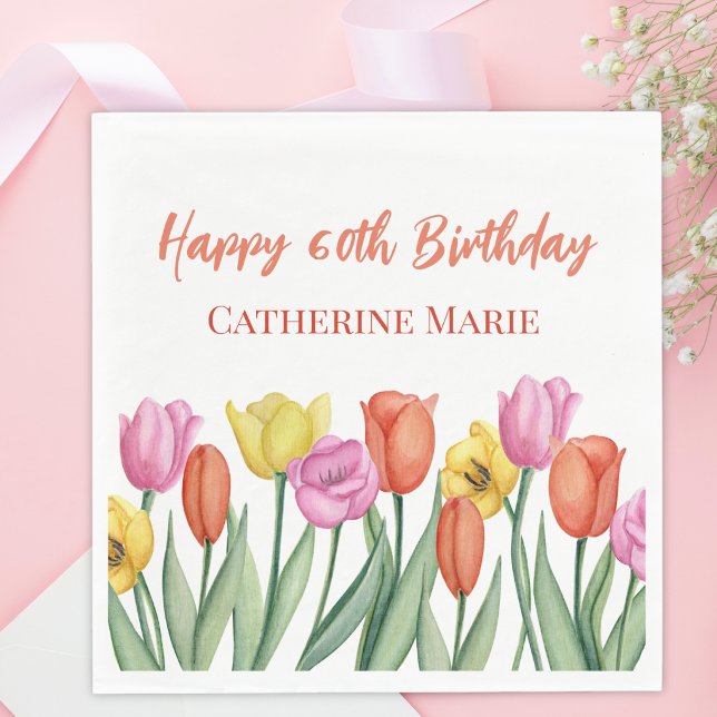 Floral 60th Birthday Napkin (Creator Uploaded)
