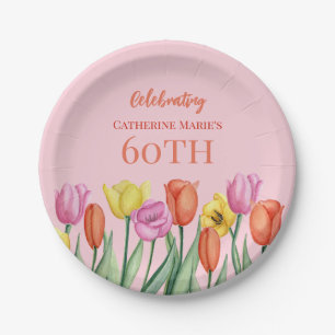 Floral 60th Birthday Paper Plate