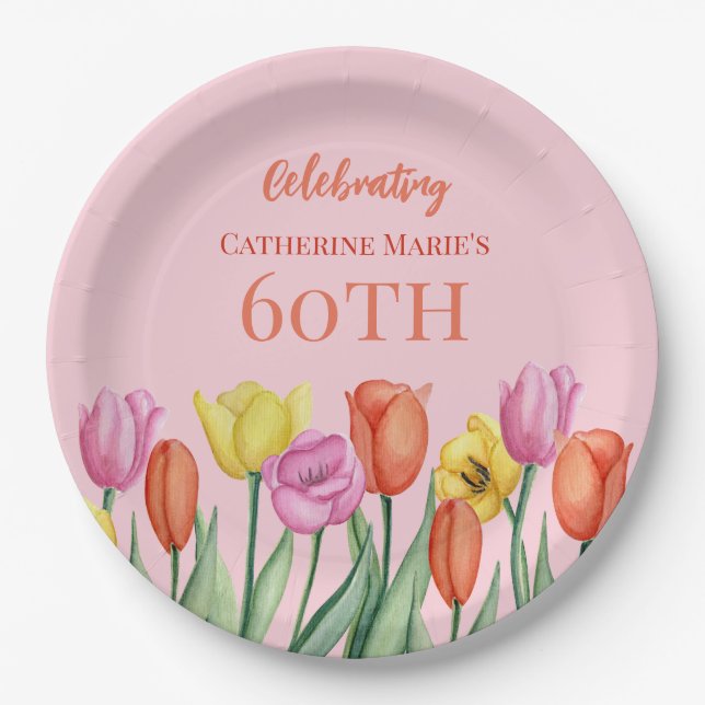 Floral 60th Birthday  Paper Plate (Front)