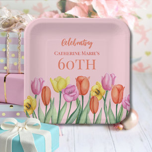 Floral 60th Birthday Paper Plate