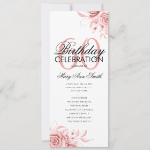 Floral 60th Birthday Program Rose Gold Menu