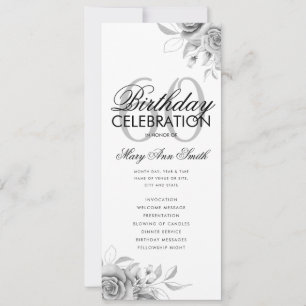 Floral 60th Birthday Program Silver w/ Menu