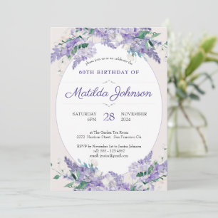 Floral 60th Birthday Purple Wisteria Botanical Invitation