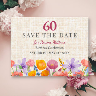 Floral 60th Birthday Save the Date - Garden Party Announcement Postcard