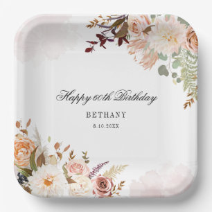 Floral 60th Birthday Surprise Party Paper Plate