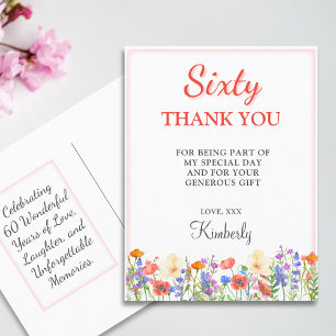 Floral 60th birthday thank you 60 years flowers postcard