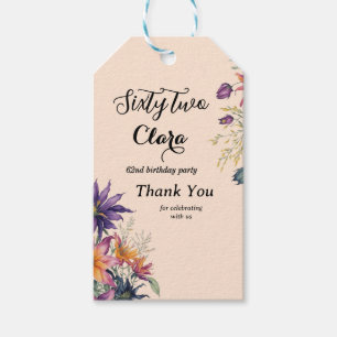 Floral 62nd birthday party gift tags