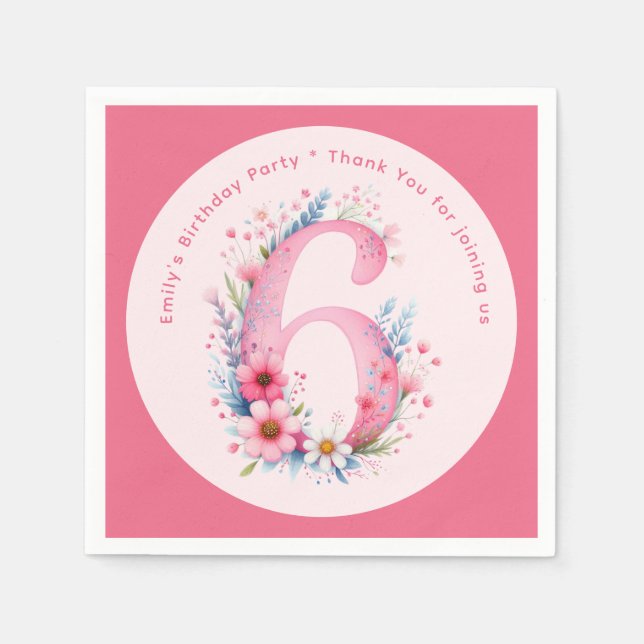 Floral 6th Birthday Custom Six Fairy Princess Napkin (Front)