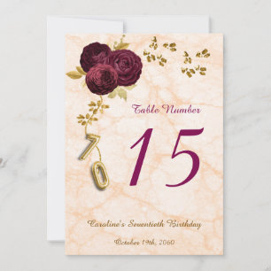 Floral 70 Birthday, Gold Foil Balloon Table Number