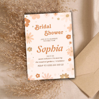 floral 70S  RETRO groovy hippie BRIDAL SHOWER  Invitation