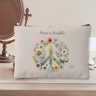 Floral 70s Retro "Peace is Possible" Peace Sign Accessory Pouch