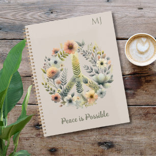 Floral 70s Retro "Peace is Possible" Peace Sign Notebook
