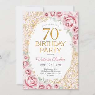 Floral 70th Birthday Blush Pink Gold Feminine Invitation