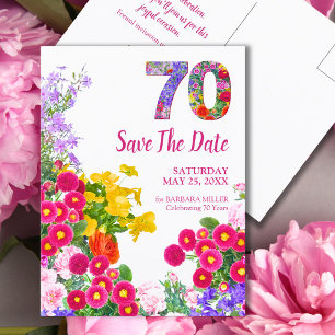 Floral 70th Birthday – Colorful Garden Design Announcement Postcard