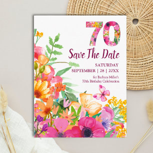 Floral 70th Birthday Elegant Butterfly Save The Date