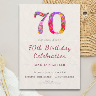 Floral 70th Birthday - Elegant Celebration Invitation