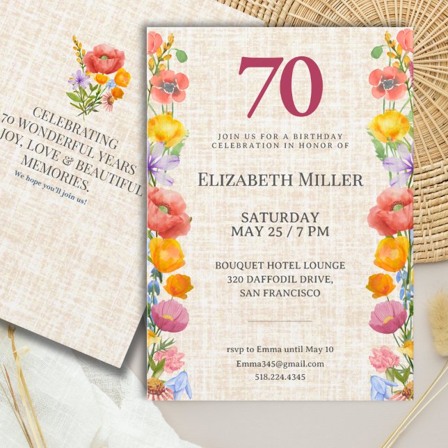 Floral 70th Birthday - Elegant Garden Party Invitation (Creator Uploaded)