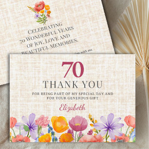 Floral 70th Birthday - Elegant Garden Party Thanks Thank You Card