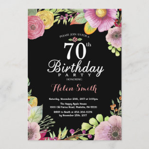 Floral 70th Birthday Invitation for Women