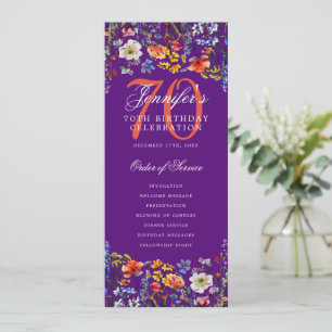 Floral 70th Birthday Party Program Menu Purple 