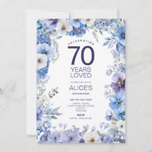 Floral 70th Birthday, Purple & Blue, Milestone Invitation