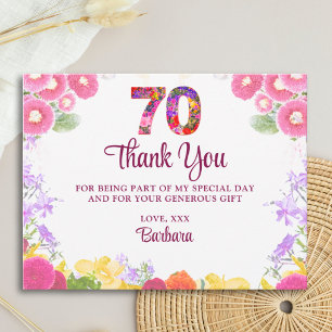 Floral 70th birthday thank you card 70 flower chic
