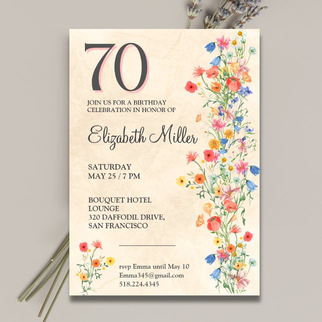 Floral 70th Birthday Wildflowers 70 Years Party Invitation (Creator Uploaded)