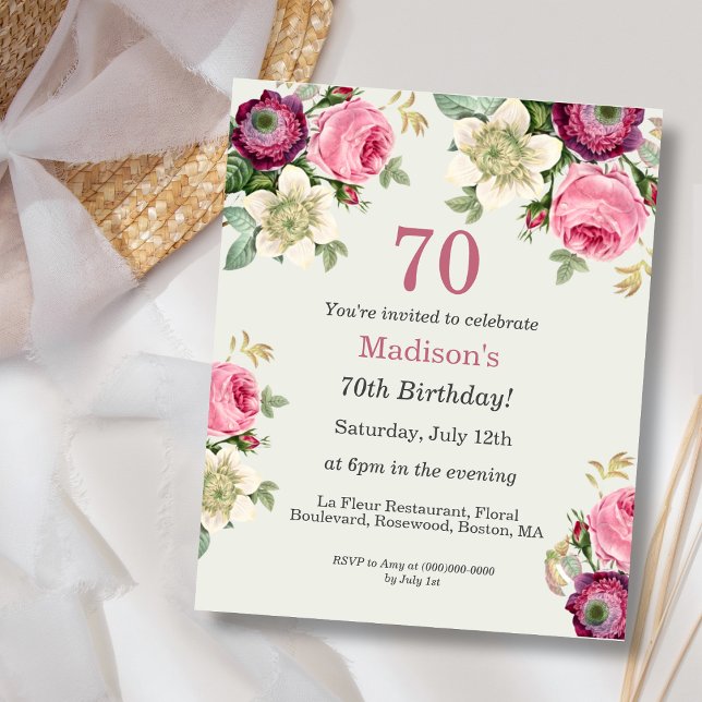 Floral 70th Budget Birthday Invitation (Creator Uploaded)