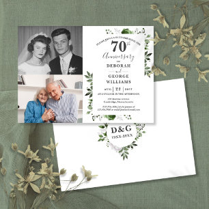 Floral 70th Wedding Anniversary Then & Now 2 Photo Invitation