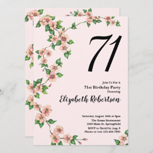 Floral 71st Birthday Invitation in Blush Pink