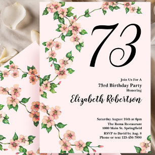 Floral 73rd Birthday Invitation in Blush Pink