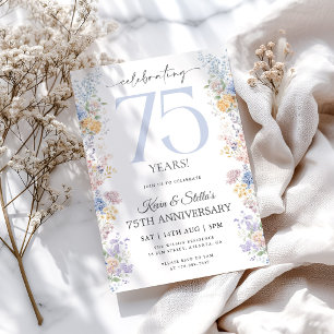 Floral 75th Anniversary Invitation With Photo