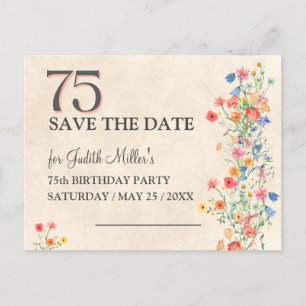 Floral 75th Birthday – Elegant Save the Date Announcement Postcard