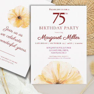 Floral 75th Birthday – Elegant Yellow Bloom Design Invitation
