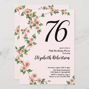 Floral 76th Birthday Invitation in Blush Pink