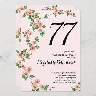 Floral 77th Birthday Invitation in Blush Pink