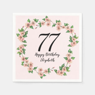 Floral 77th Birthday Pretty Blush Pink Napkin